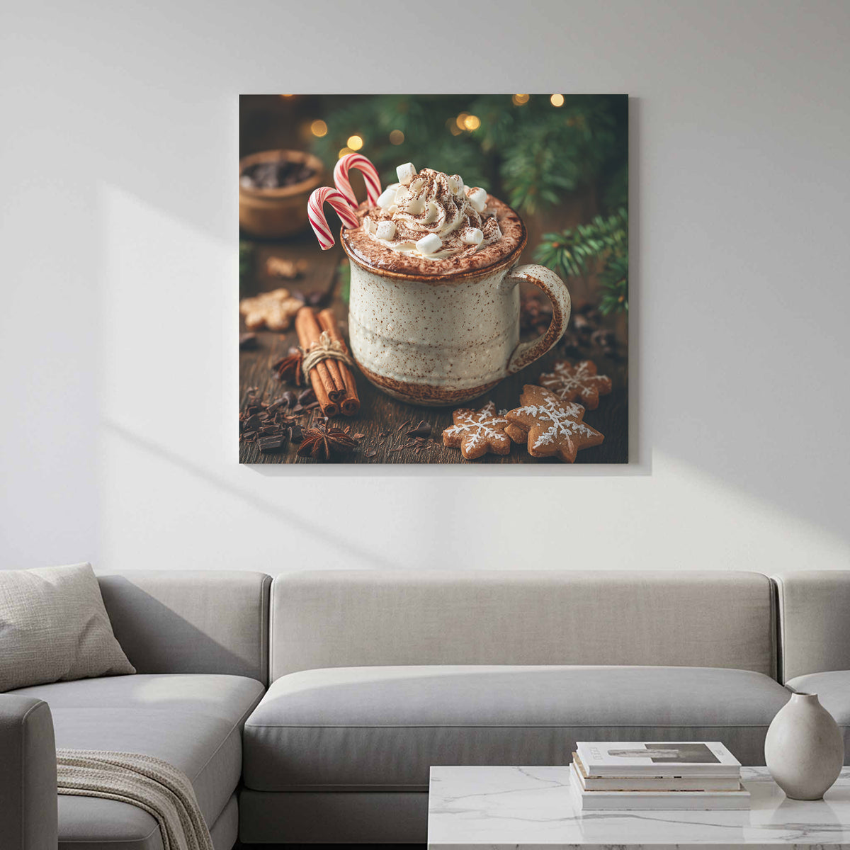 Christmas Hot Cocoa Canvas Wall Art – styled room view 11