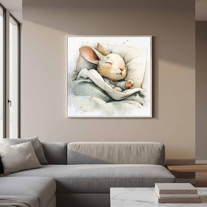 Sleeping Rabbit Canvas Print – styled room view 12