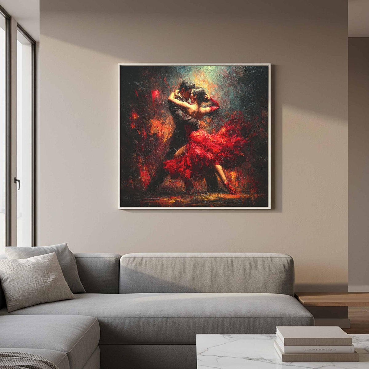 Passionate Tango Canvas Wall Art – styled room view 11