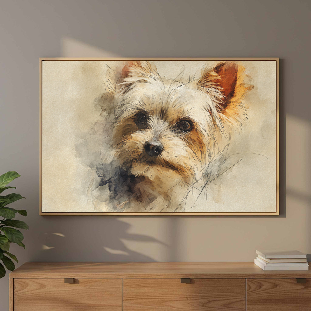 Yorkshire Terrier Watercolor Canvas Print – styled room view 11