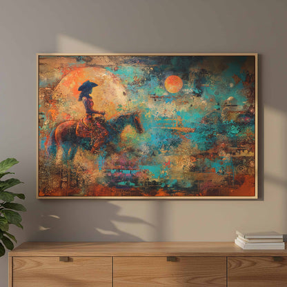 Western Cowgirl Witch Abstract Canvas Art – styled room view 12