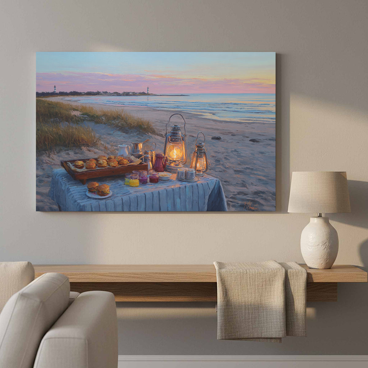 Cape Cod Beach Canvas Art – styled room view 11