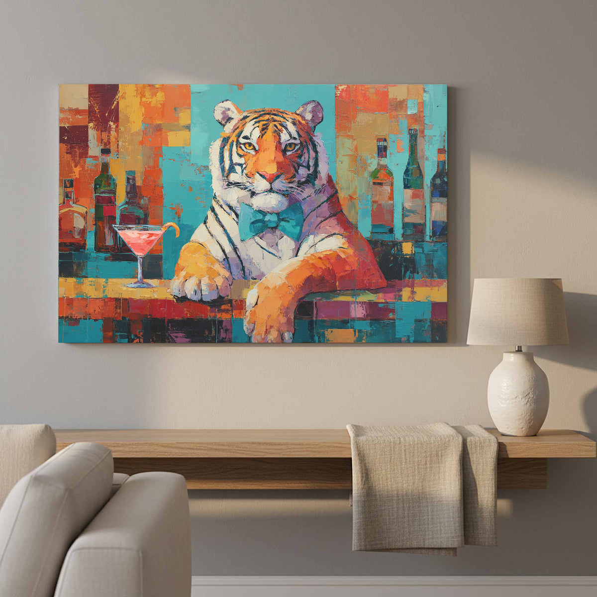 Tiger Bar Portrait Wall Art – styled room view 12