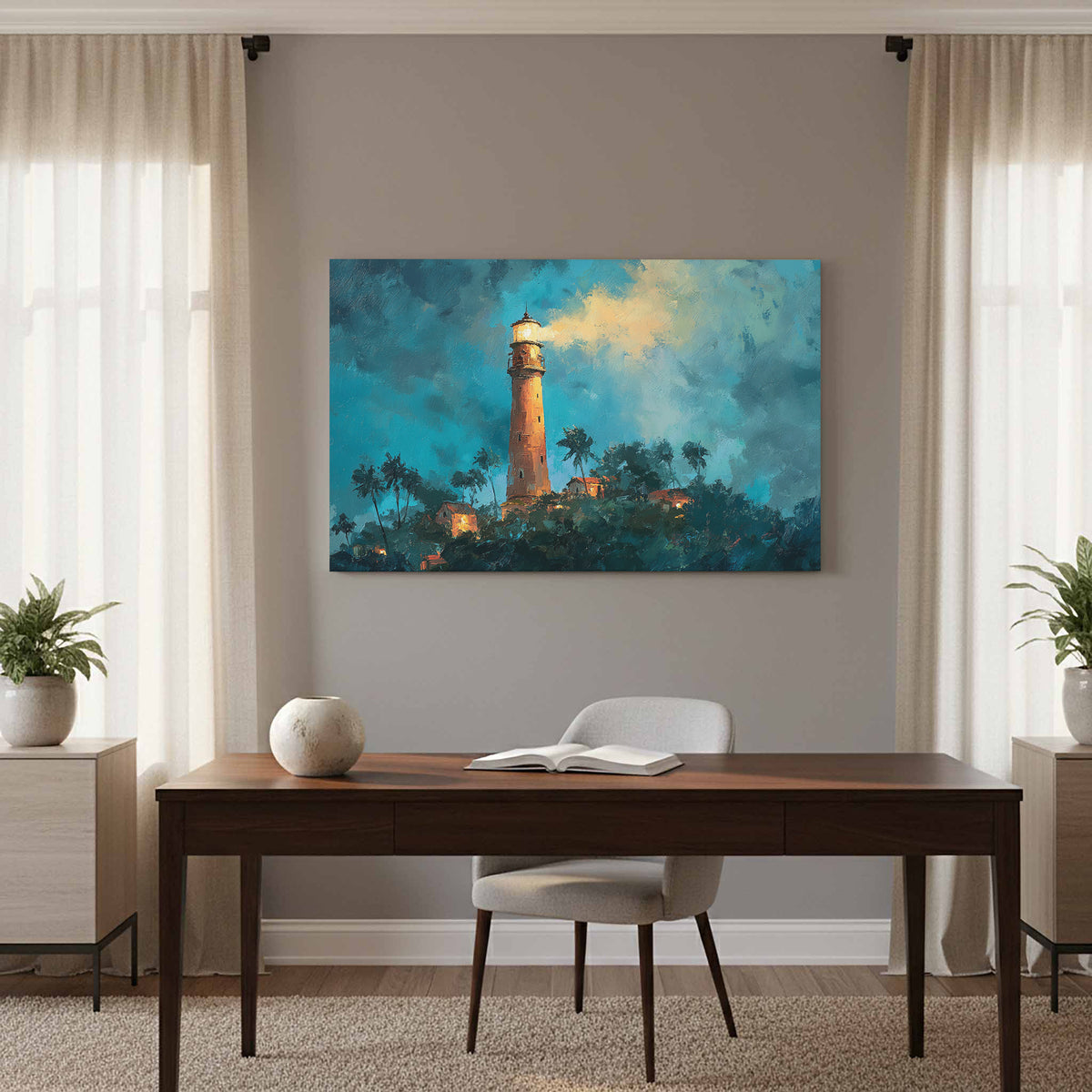 Lighthouse Canvas Wall Art – styled room view 12