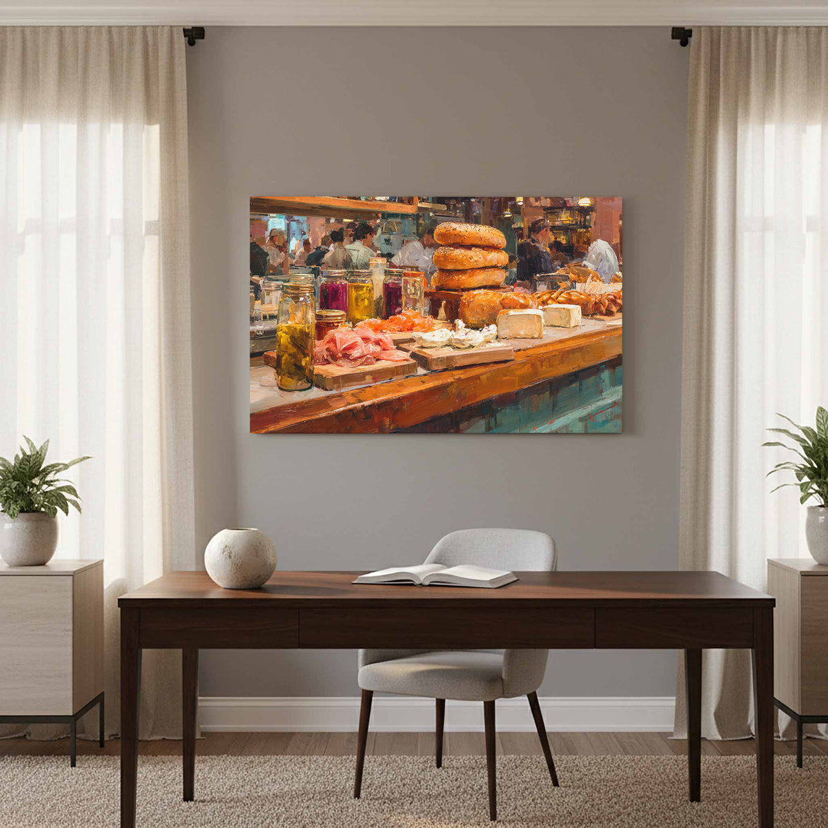 Impressionist Deli Counter Canvas Print – styled room view 11