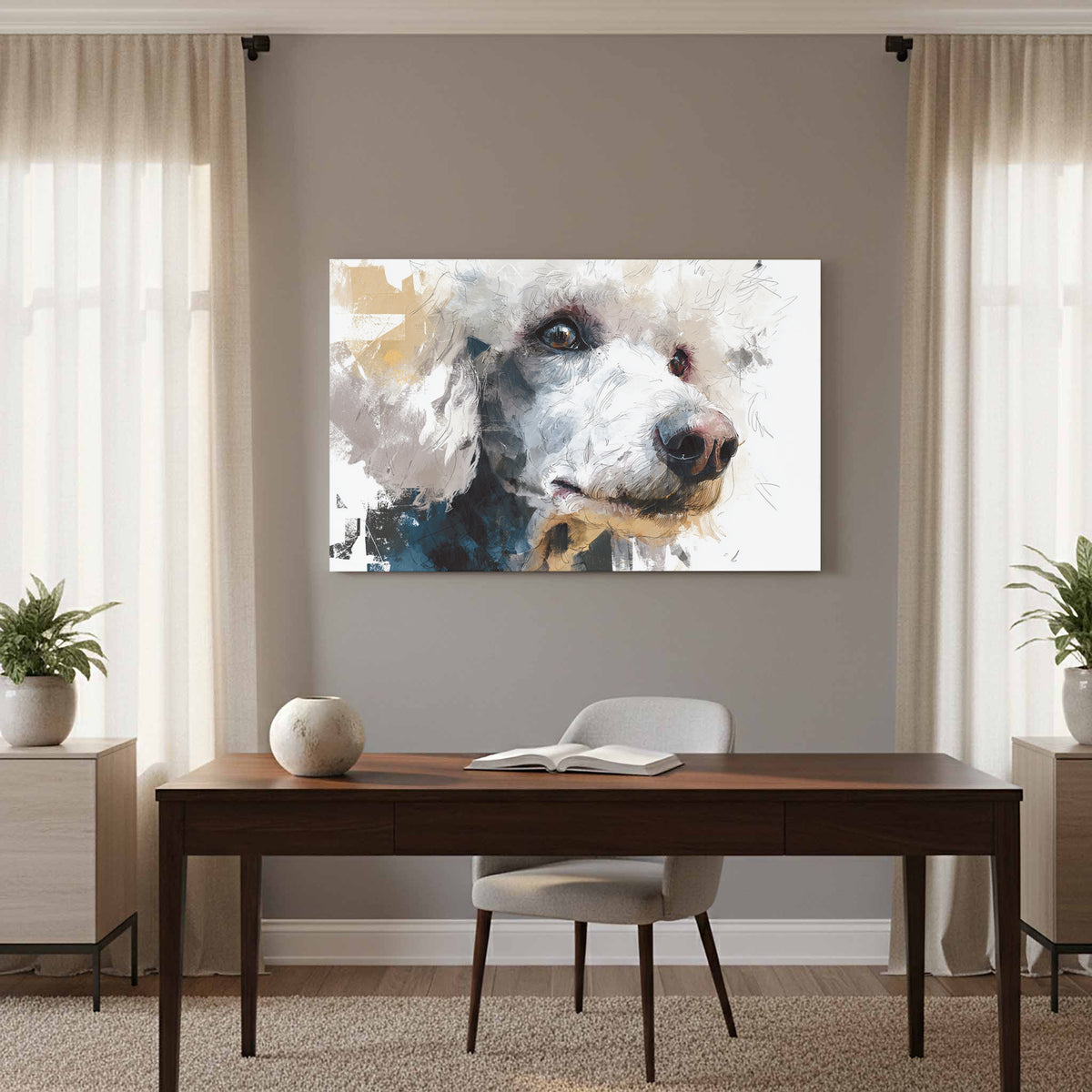Stylized Poodle Canvas Wall Art – styled room view 11