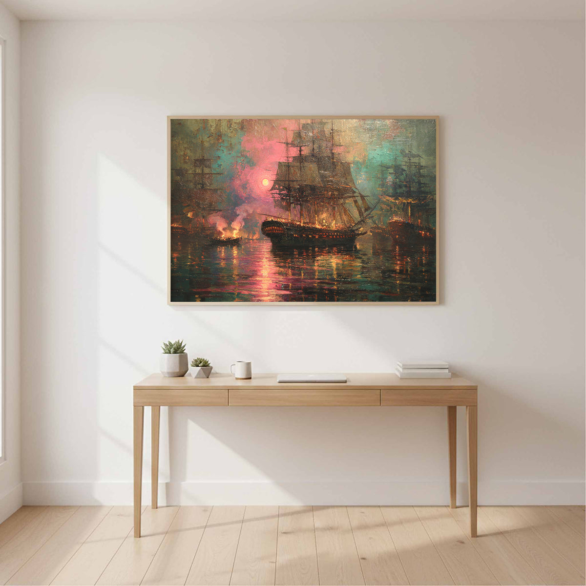 Naval Battle Canvas Print – styled room view 6