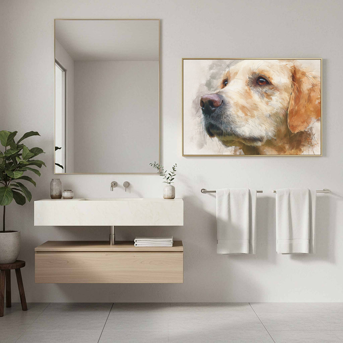 Golden Retriever Portrait Canvas Art – styled room view 12