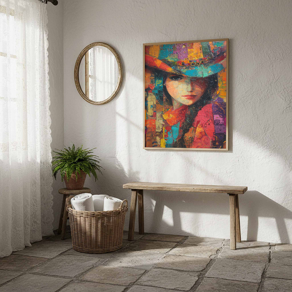 Western Cowgirl Abstract Canvas Wall Art – styled room view 12