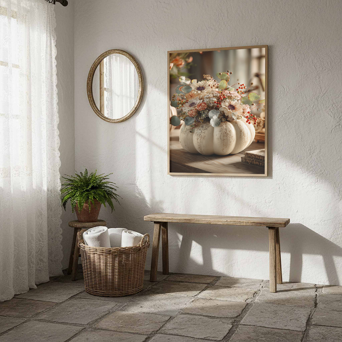 Autumn Pumpkin Floral Canvas Print – styled room view 11