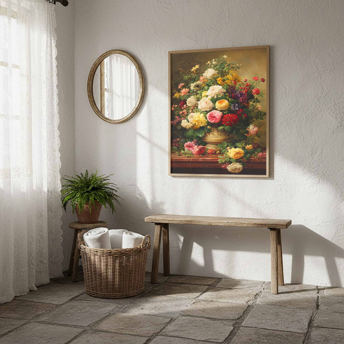 Classic Floral Still Life Canvas Print – styled room view 6