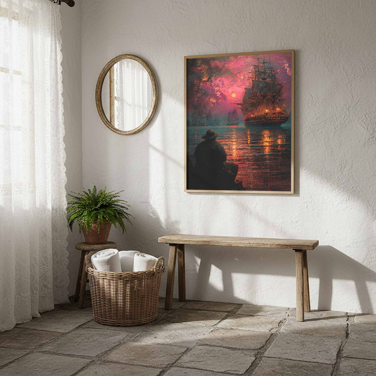 Naval Battle Canvas Wall Art – styled room view 11