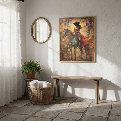 Western Cowgirl Abstract Canvas Wall Art – styled room view 11