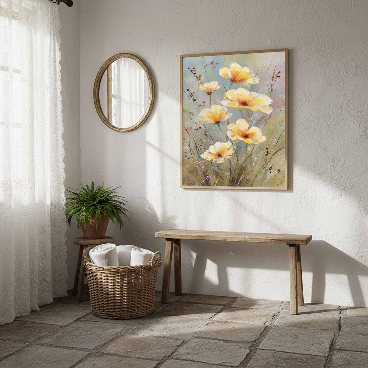 Watercolor Poppy Wall Art – styled room view 12