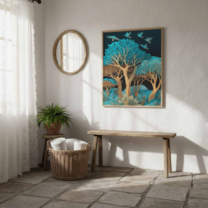 Turquoise Paper Cut Art Canvas Print – styled room view 12