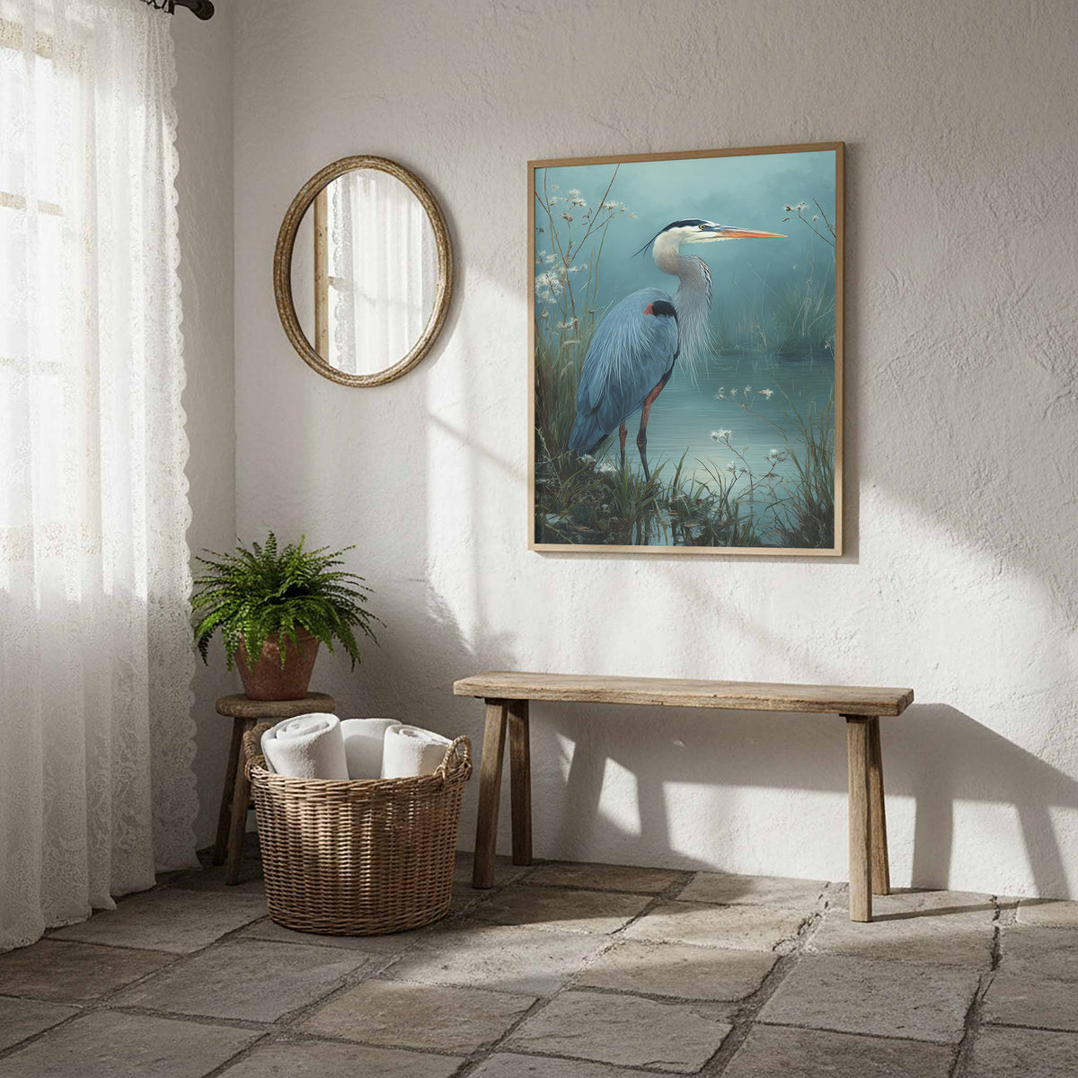 Great Blue Heron Canvas Print – styled room view 10