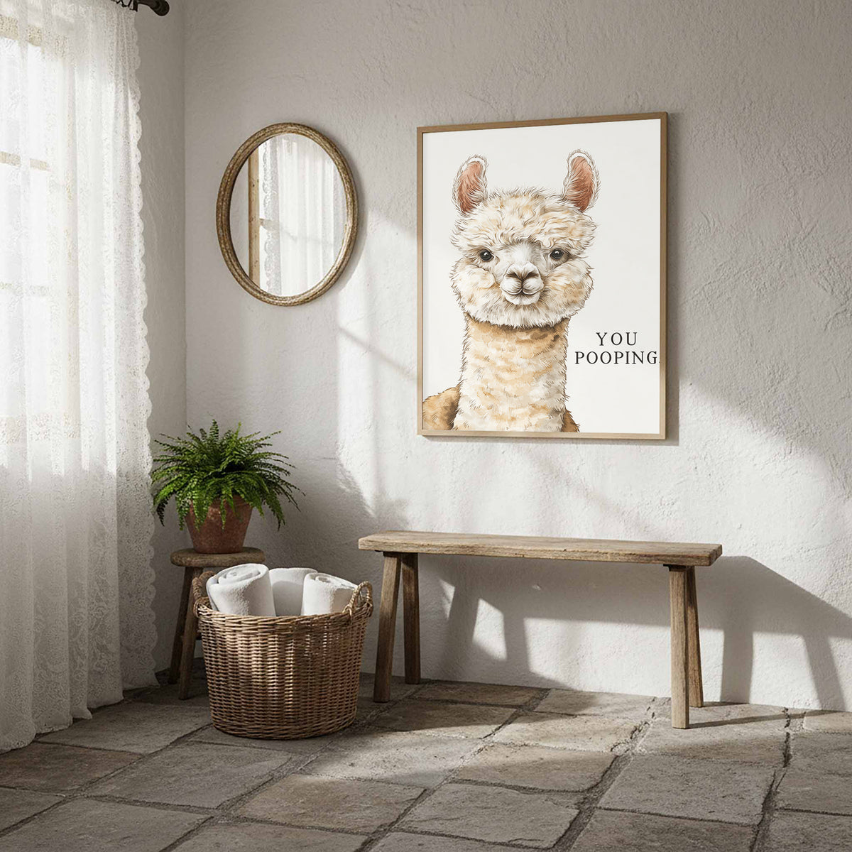 Funny Alpaca Wall Art – styled room view 10