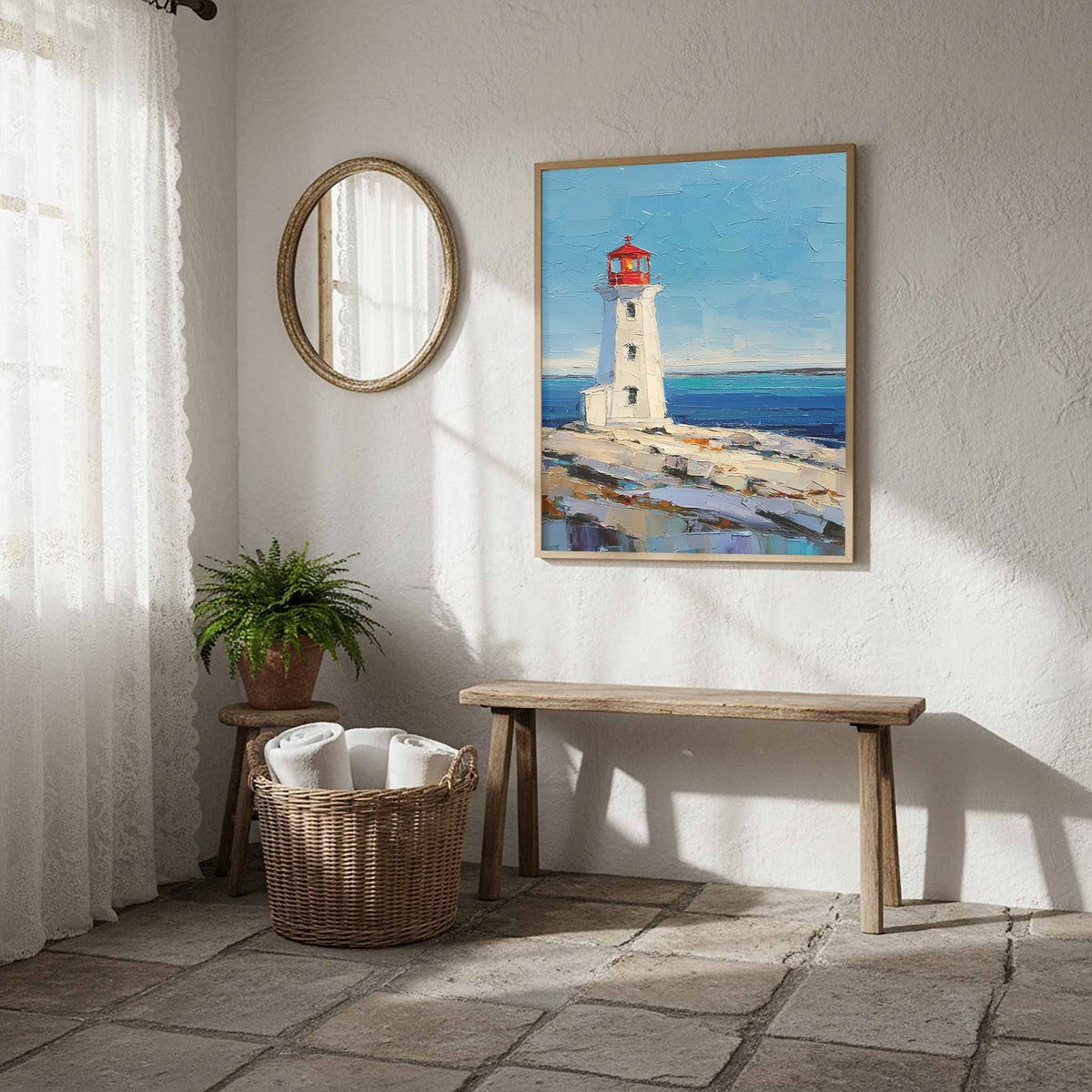 Peggy's Point Lighthouse Canvas Wall Art – styled room view 12