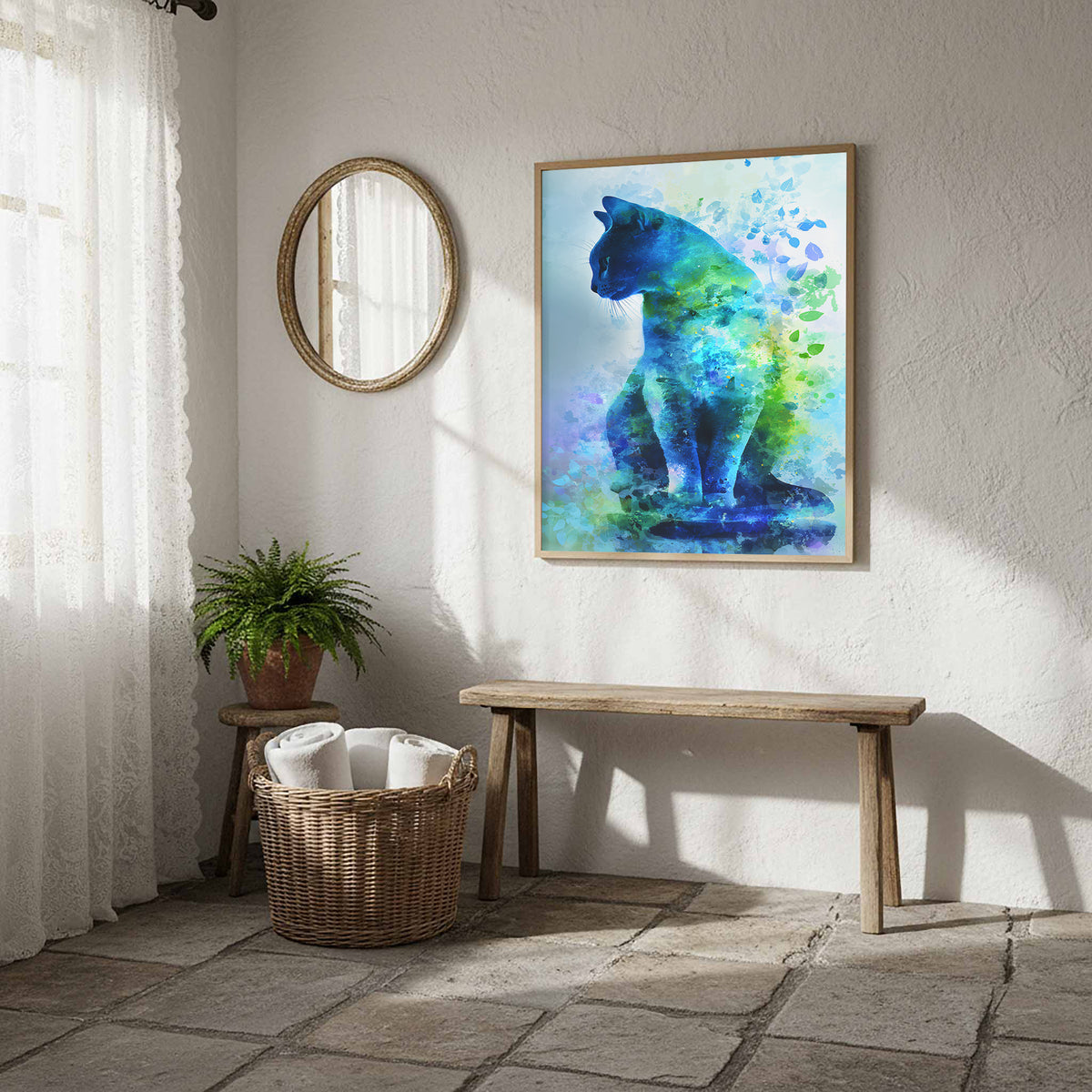 Russian Blue Cat Canvas Print – styled room view 12