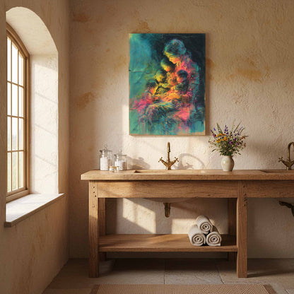 Mother &amp; Children Abstract Canvas Art – styled room view 12