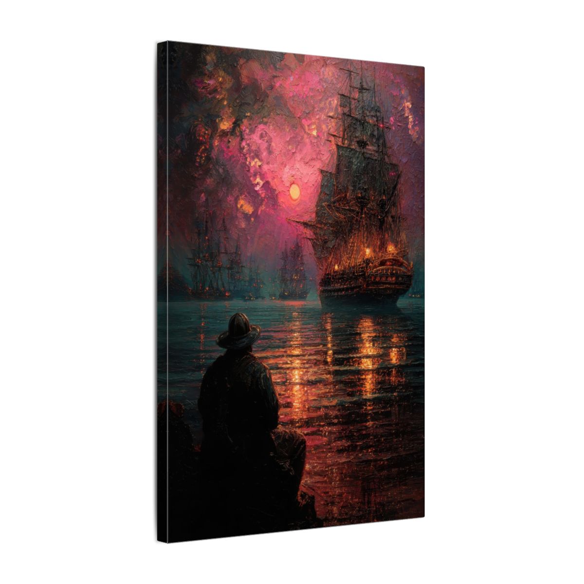 Naval Battle Canvas Wall Art – gallery wrapped canvas, side view