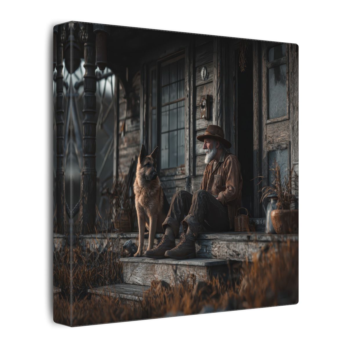 Old Man and Dog Porch Canvas Print – gallery wrapped canvas, side view