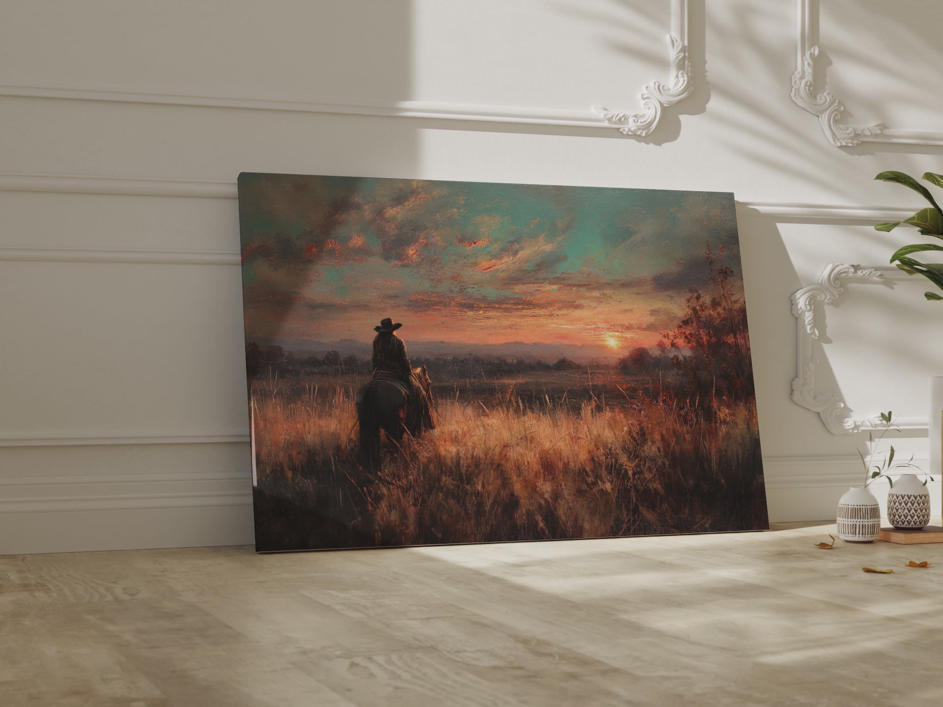Western Cowboy Sunset Canvas Wall Art – short video of the print