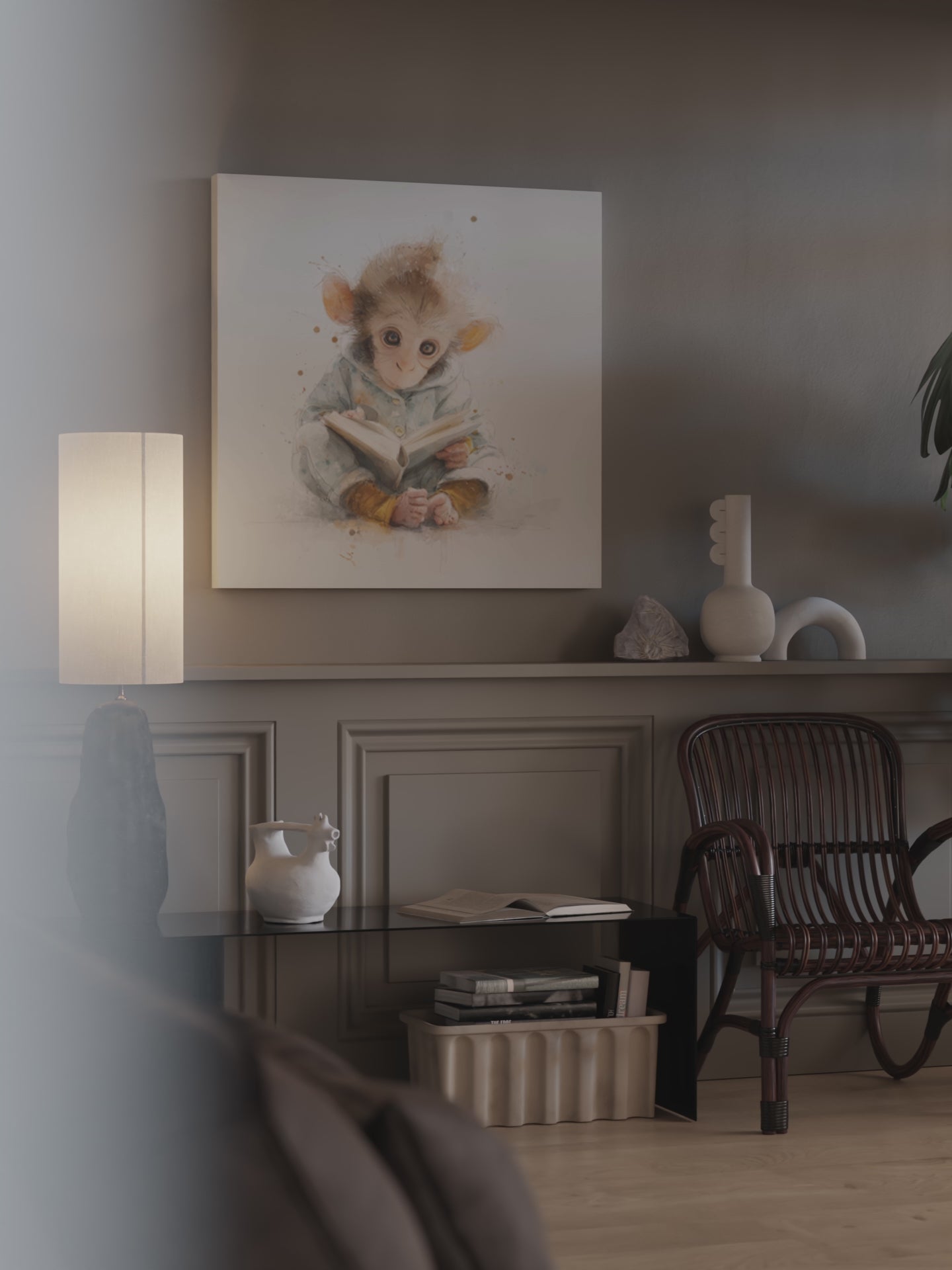 Baby Monkey Reading Wall Art – short video of the print