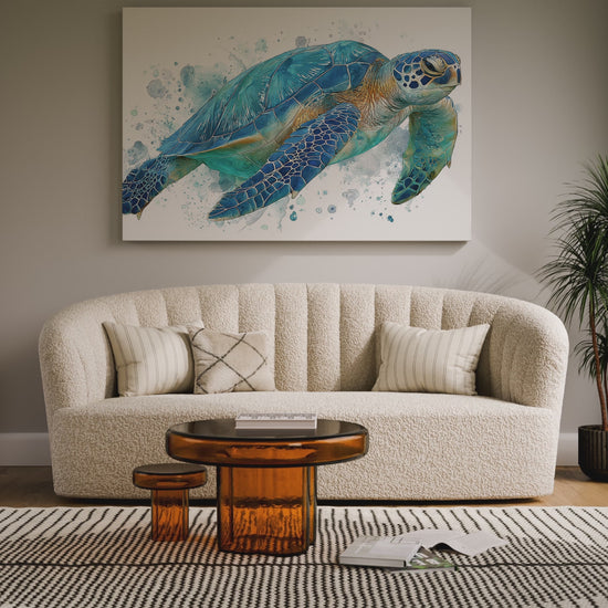 Blue Sea Turtle Watercolor Canvas Print – short video of the print