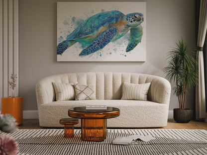 Blue Sea Turtle Watercolor Canvas Print – short video of the print