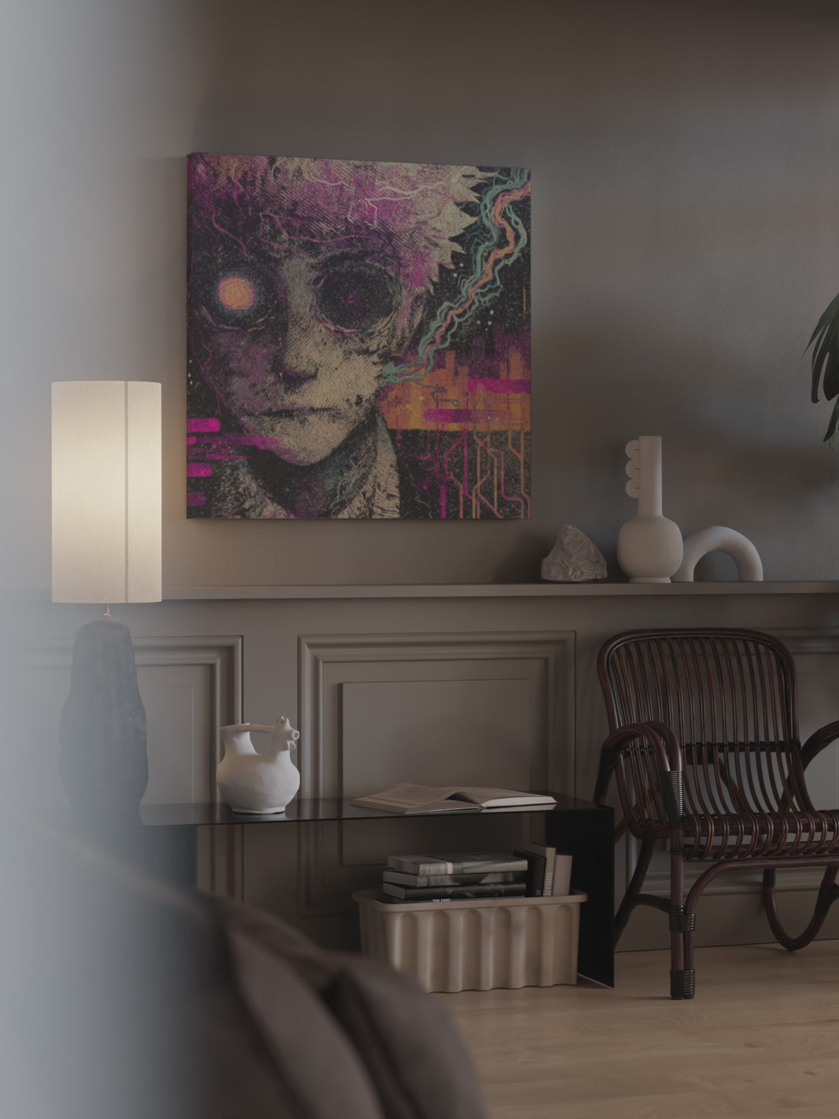 Surreal Cyberpunk Face Canvas Wall Art – short video of the print