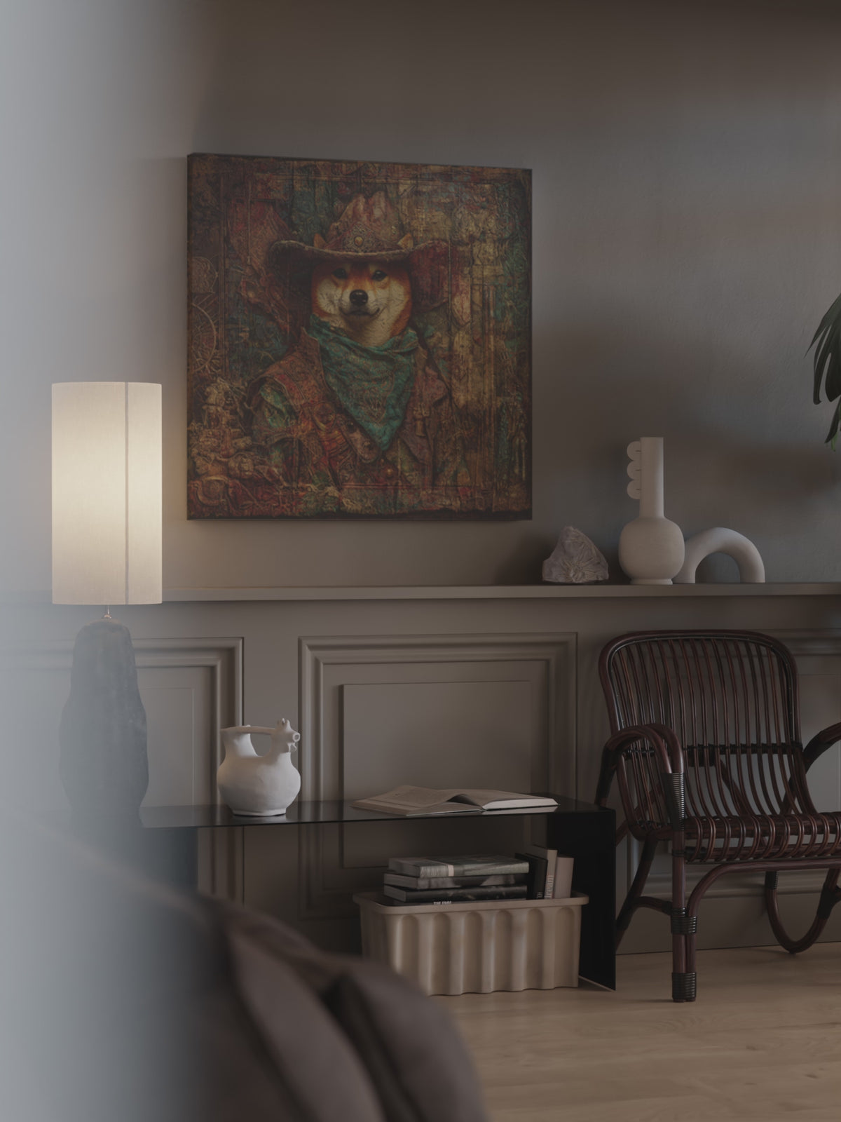 Western Cowboy Shiba Inu Canvas Print – short video of the print