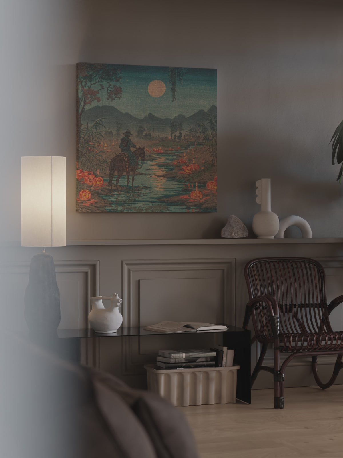 Cowboy Horse River Crossing Japanese Woodblock Print Wall Art – short video of the print