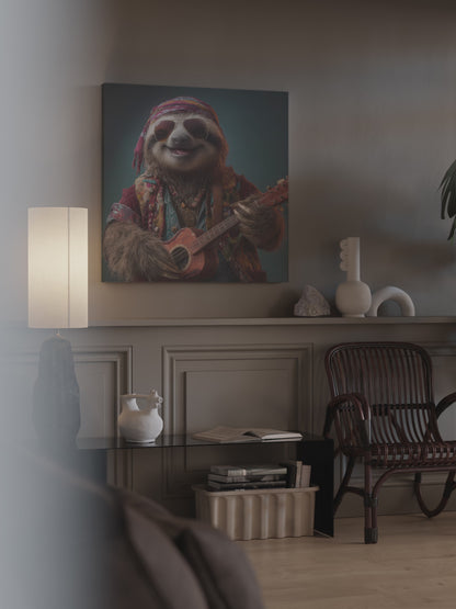Hippie Sloth Guitar Canvas Art – short video of the print