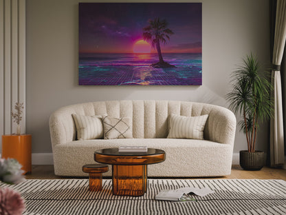 Synthwave Palm Beach Canvas Print – short video of the print