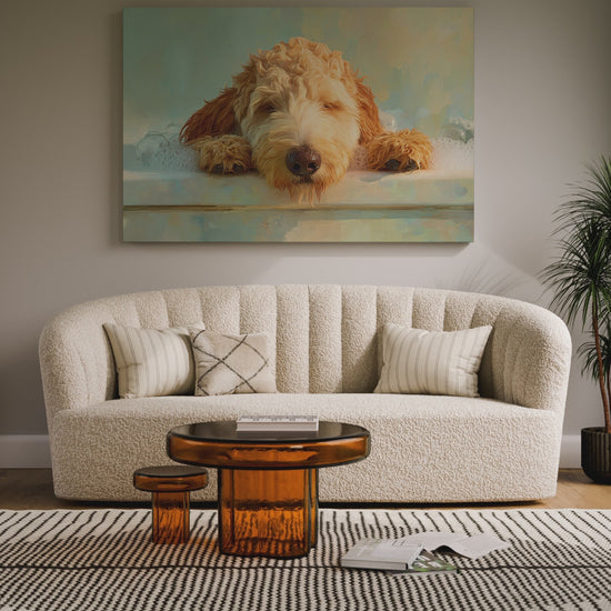 Goldendoodle Bath Time Canvas Print – short video of the print