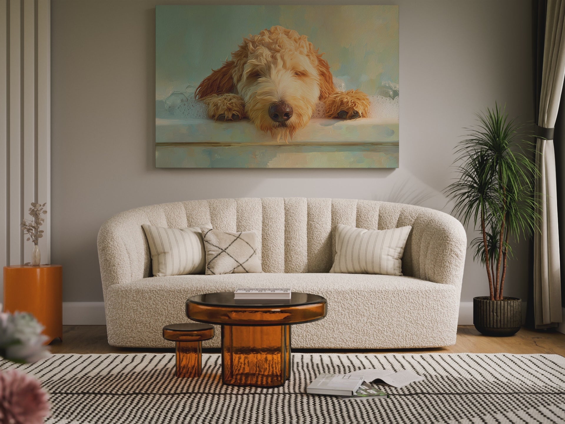 Goldendoodle Bath Time Canvas Print – short video of the print