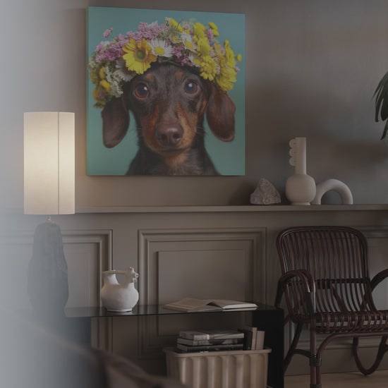 Dachshund Flower Crown Canvas Print – short video of the print