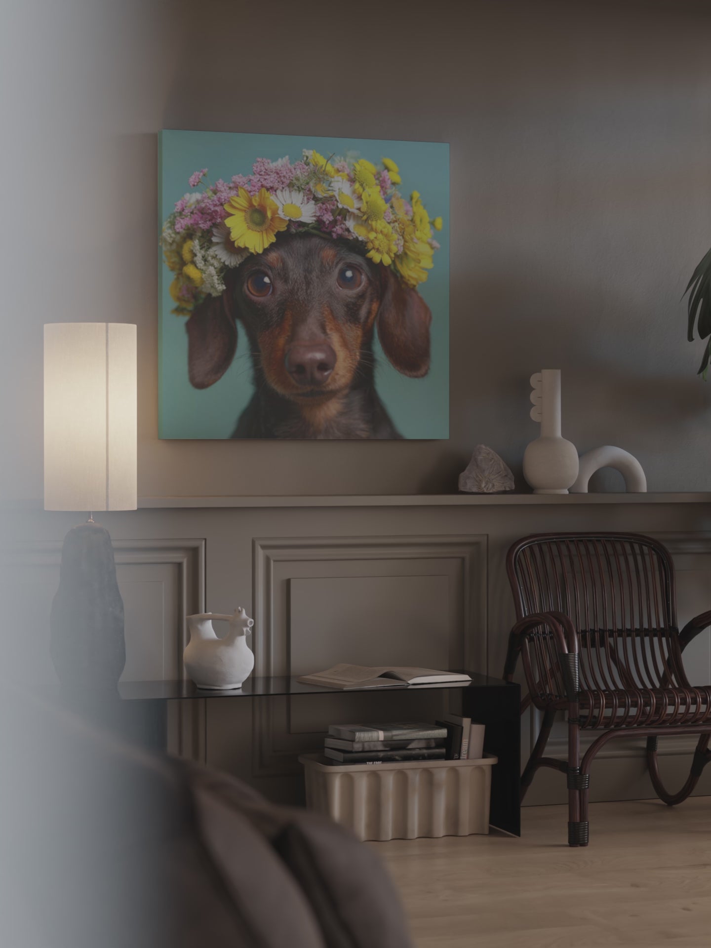 Dachshund Flower Crown Canvas Print – short video of the print