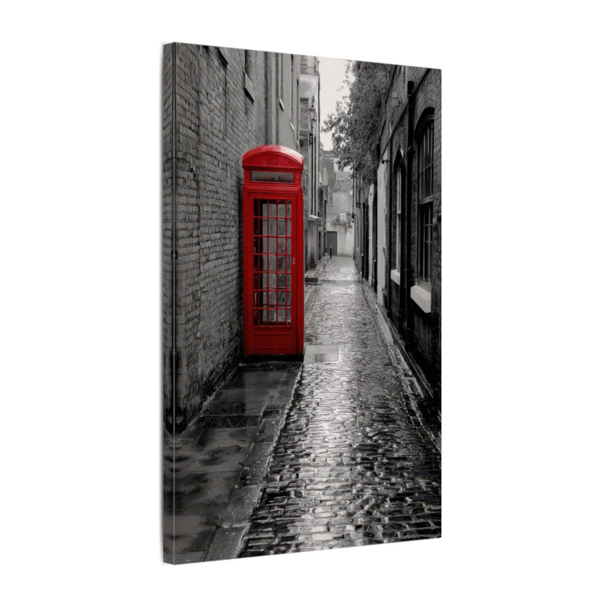 Red Phone Booth London Street Art Canvas Print – gallery wrapped canvas, side view
