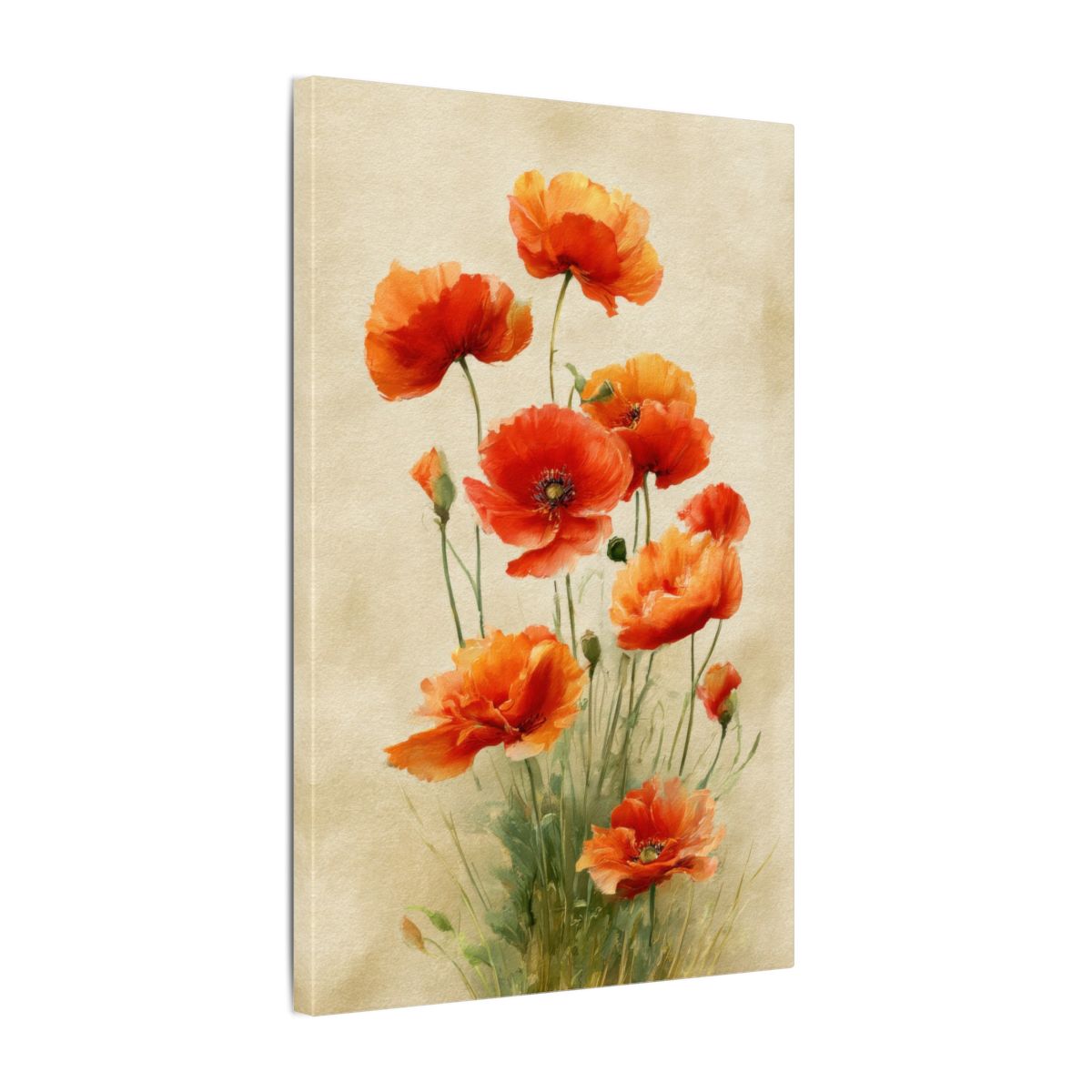 Red Poppy Watercolor Canvas Art – gallery wrapped canvas, side view