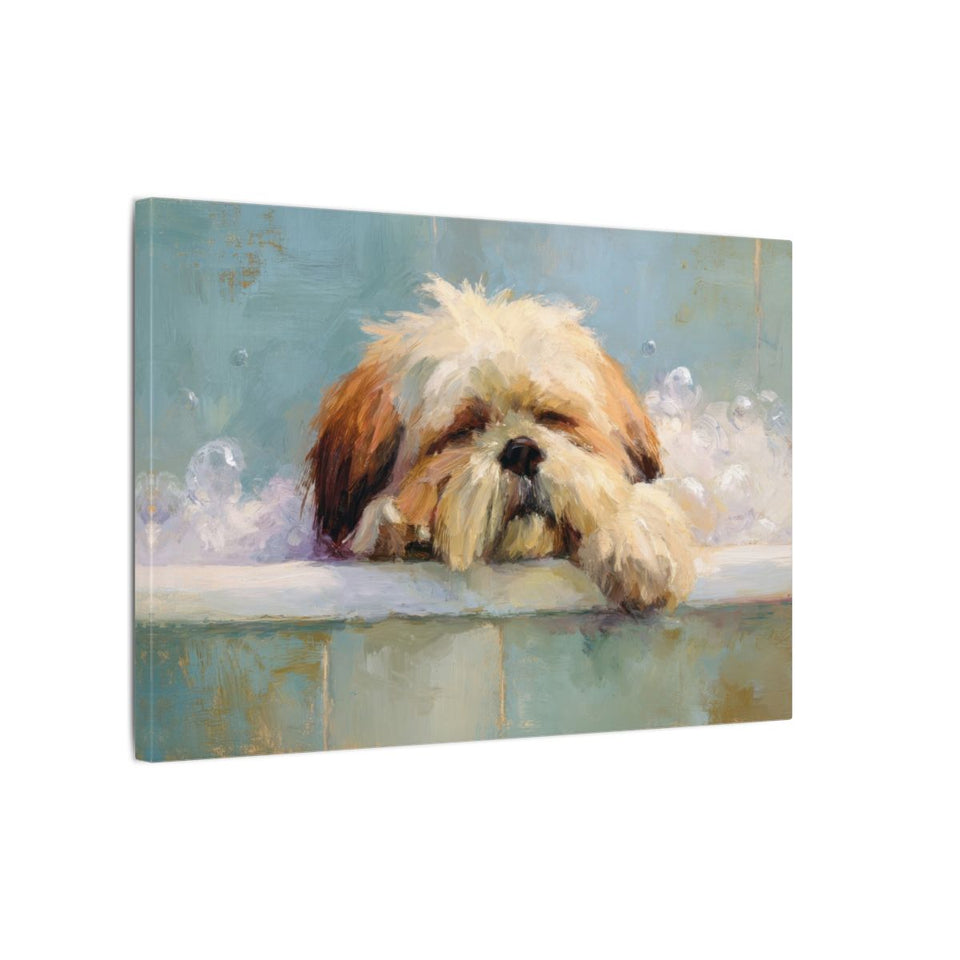 Relaxing Shih Tzu Bath Wall Art – gallery wrapped canvas, side view