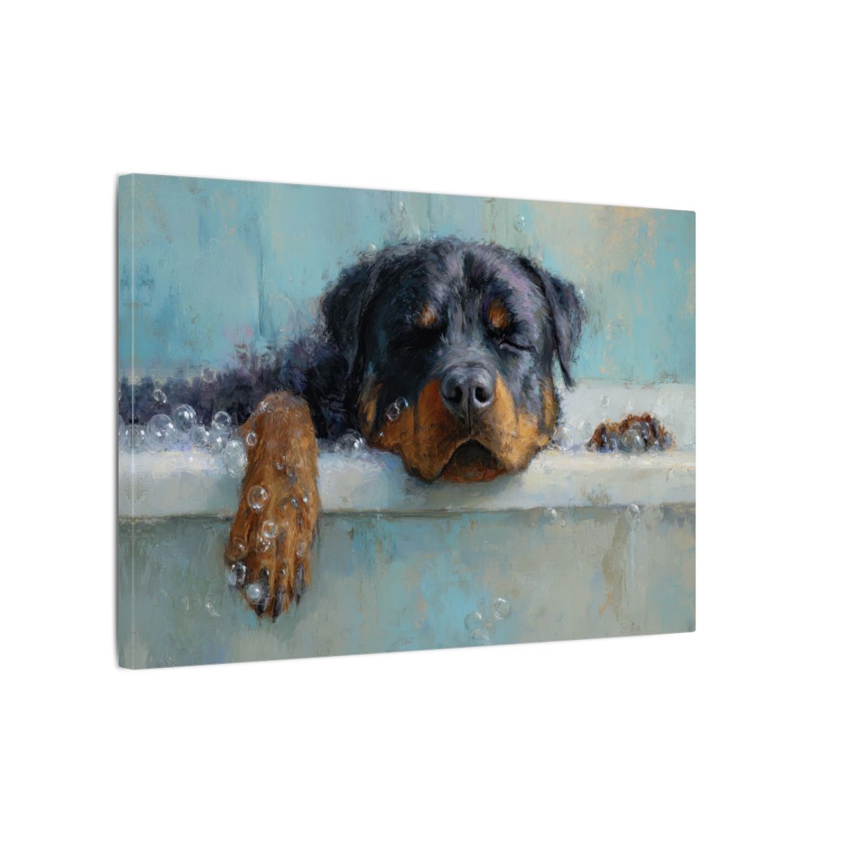 Rottweiler Bath Time Art Print – gallery wrapped canvas, side view
