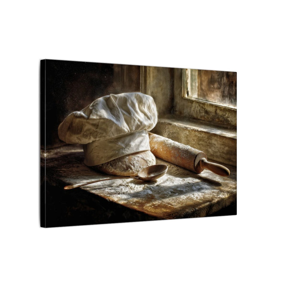 Rustic Kitchen Chef Hat Wall Art – gallery wrapped canvas, side view