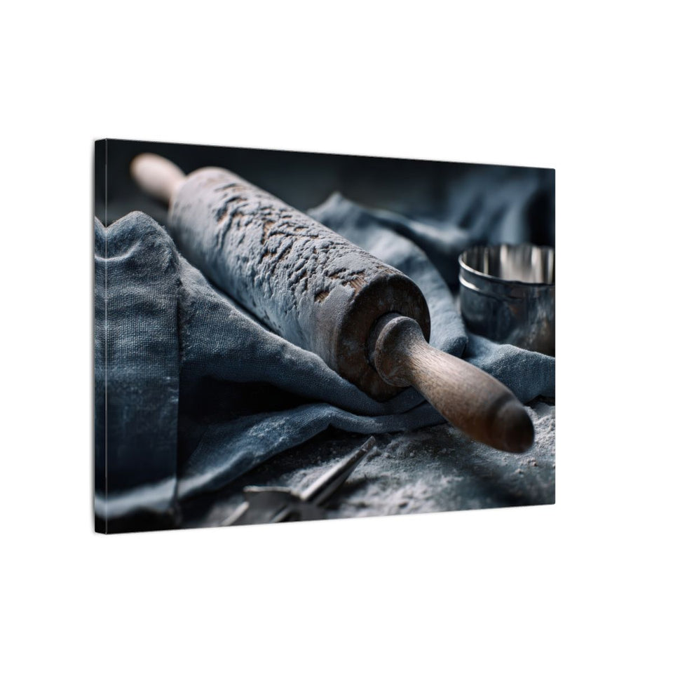 Rustic Kitchen Rolling Pin Canvas Art – gallery wrapped canvas, side view
