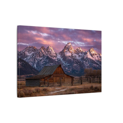 Rustic Mountain Barn Canvas Wall Art – gallery wrapped canvas, side view