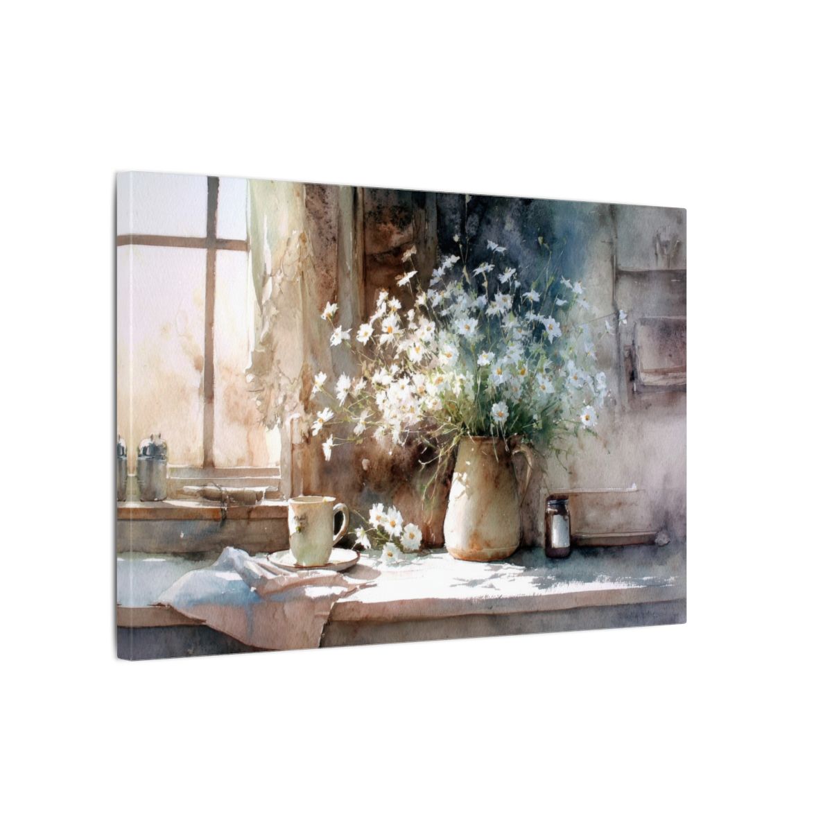 Rustic Watercolor Still Life Wall Art – gallery wrapped canvas, side view