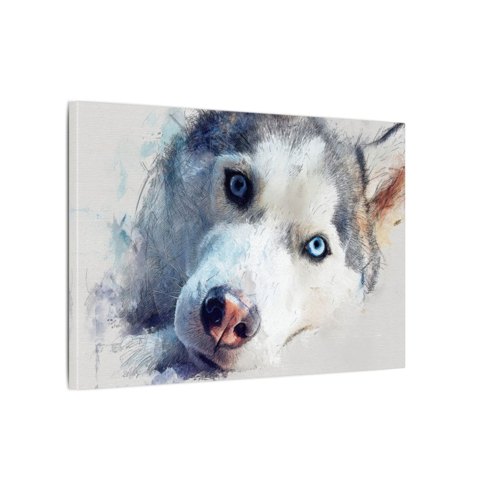Siberian Husky Watercolor Canvas Print – gallery wrapped canvas, side view