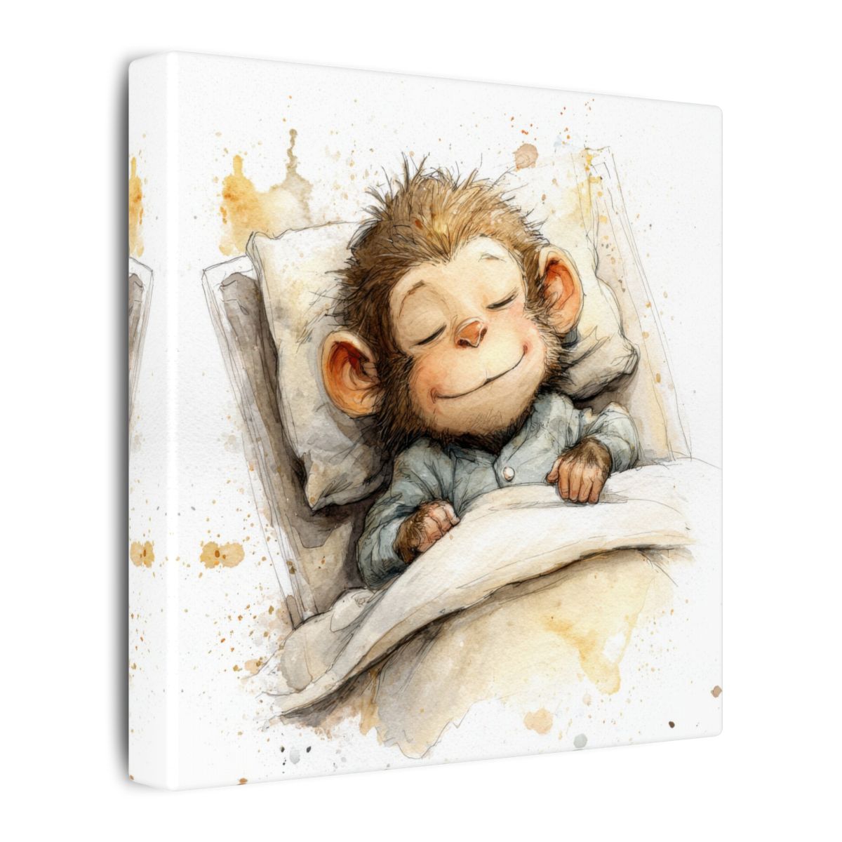 Sleeping Monkey Watercolor Print – gallery wrapped canvas, side view