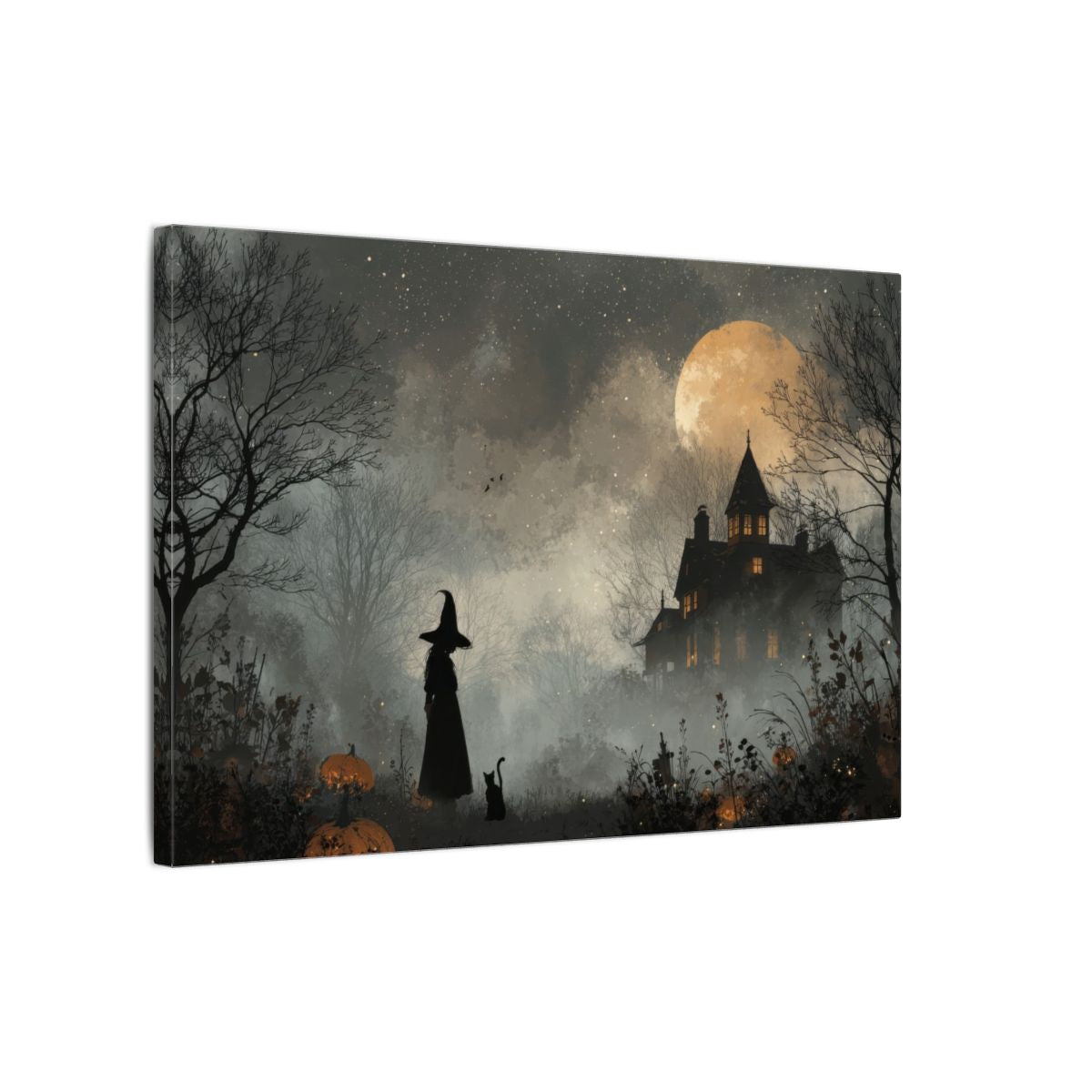 Spooky Witch Halloween Wall Art – gallery wrapped canvas, side view